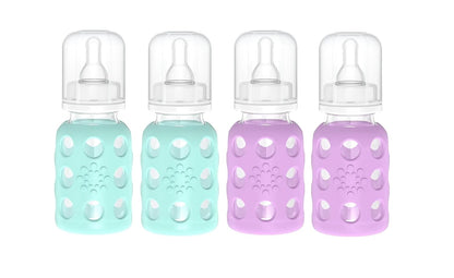 Lifefactory Glass Baby Bottle BPA Free | Protective Silicone Sleeve | 4 oz Pack of 2 | Cantaloupe, Banana
