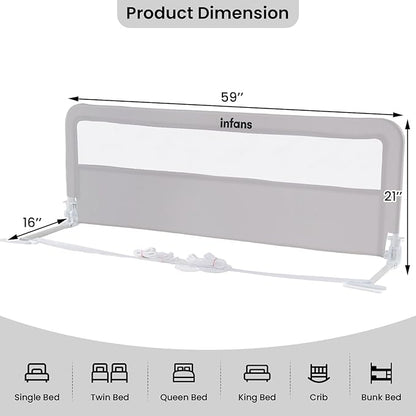INFANS Bed Rail for Toddlers, 59" Foldable Safety Baby Crib Rail Fit for Kids Twin, Extra Long Swing Down Bed Guardrail for Convertible Crib, Queen, Full, King Mattress Side Guard (Light Gray)