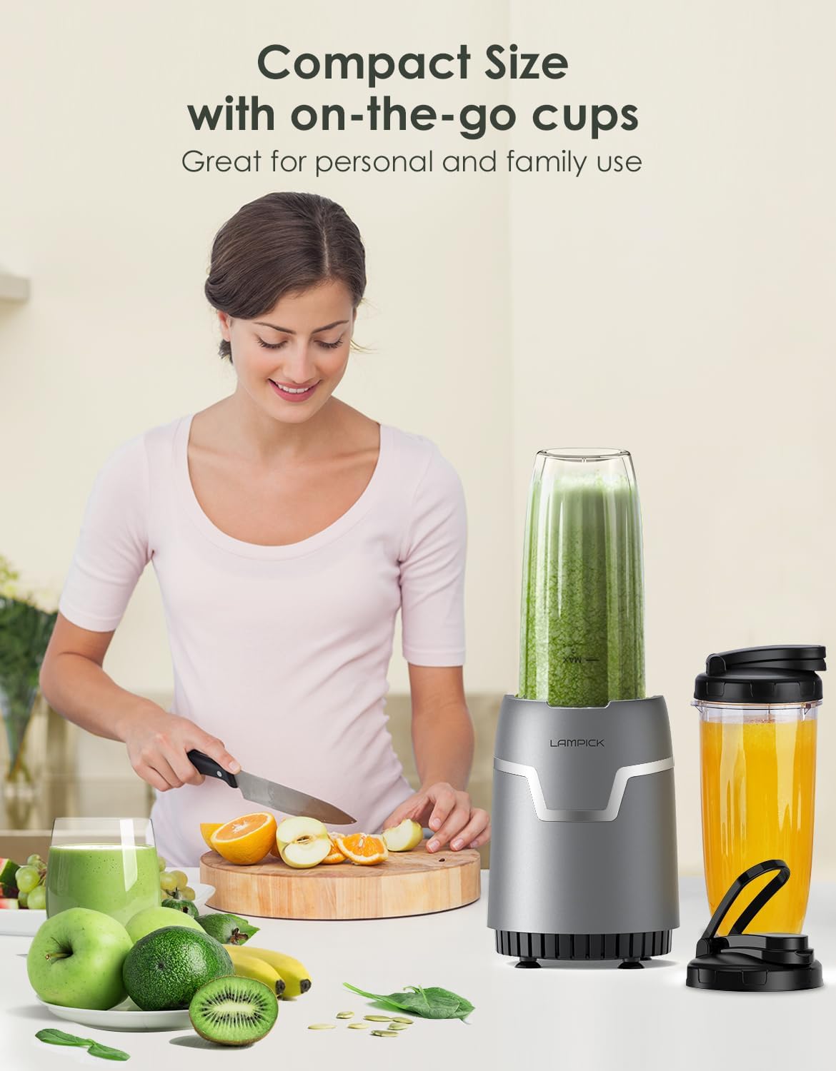 Smoothie Blender, 1100W Personal Blender for Shakes and Smoothies, Blenders and Grinder Combo for Kitchen with 2 * 22 Oz To-Go Cup and Lid for Protein Shake, Baby Food, Frozen Drink