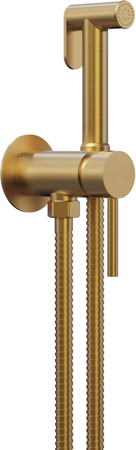 Brushed Gold Hot & Cold Handheld Bidet Sprayer for Toilet, Adjustable Water Pressure Control, 47-Inch Stainless Steel Hose Wall Mount Bidet Faucet for Feminine Wash & Cloth Diaper