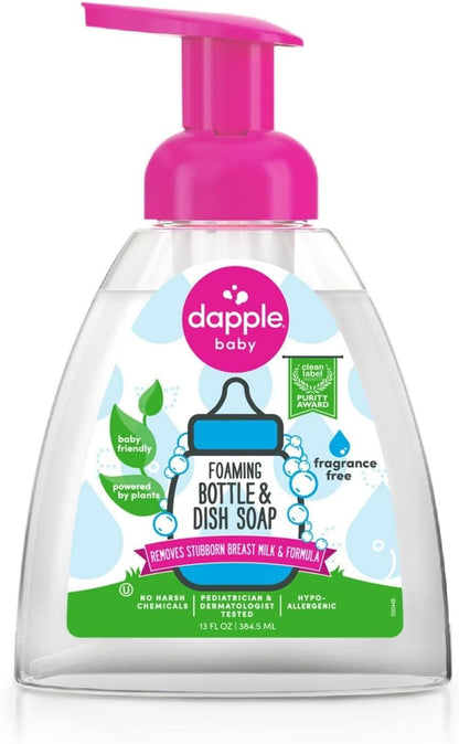 Dapple Baby Bottle & Dish Foaming Power Spray, Hypoallergenic Dish Soap for Baby Bottles, Powered by Plants, Fragrance Free, 16.9 Fl Oz (Pack of 2)