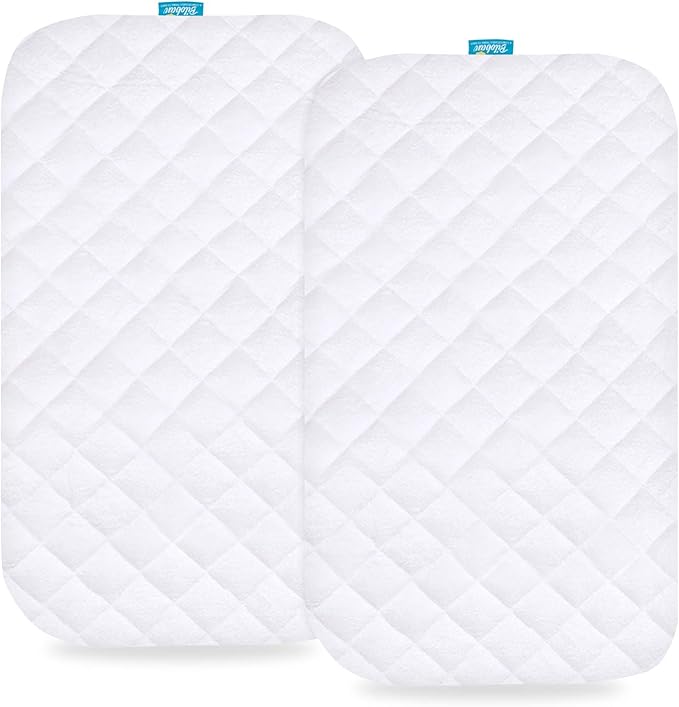 Waterproof Bassinet Mattress Pad Cover Fit for AirClub Bassinet Bedside Sleeper and Kiniew Baby Crib Bassinets, 2 Pack, Ultra Soft Surface, Breathable and Easy Care