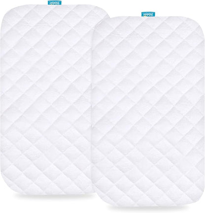 Waterproof Bassinet Mattress Pad Cover Fit for Fodoss, BIERUM, Bellababy and MiClassic Bassinet, 2 Pack, Ultra Soft Surface, Breathable and Easy Care