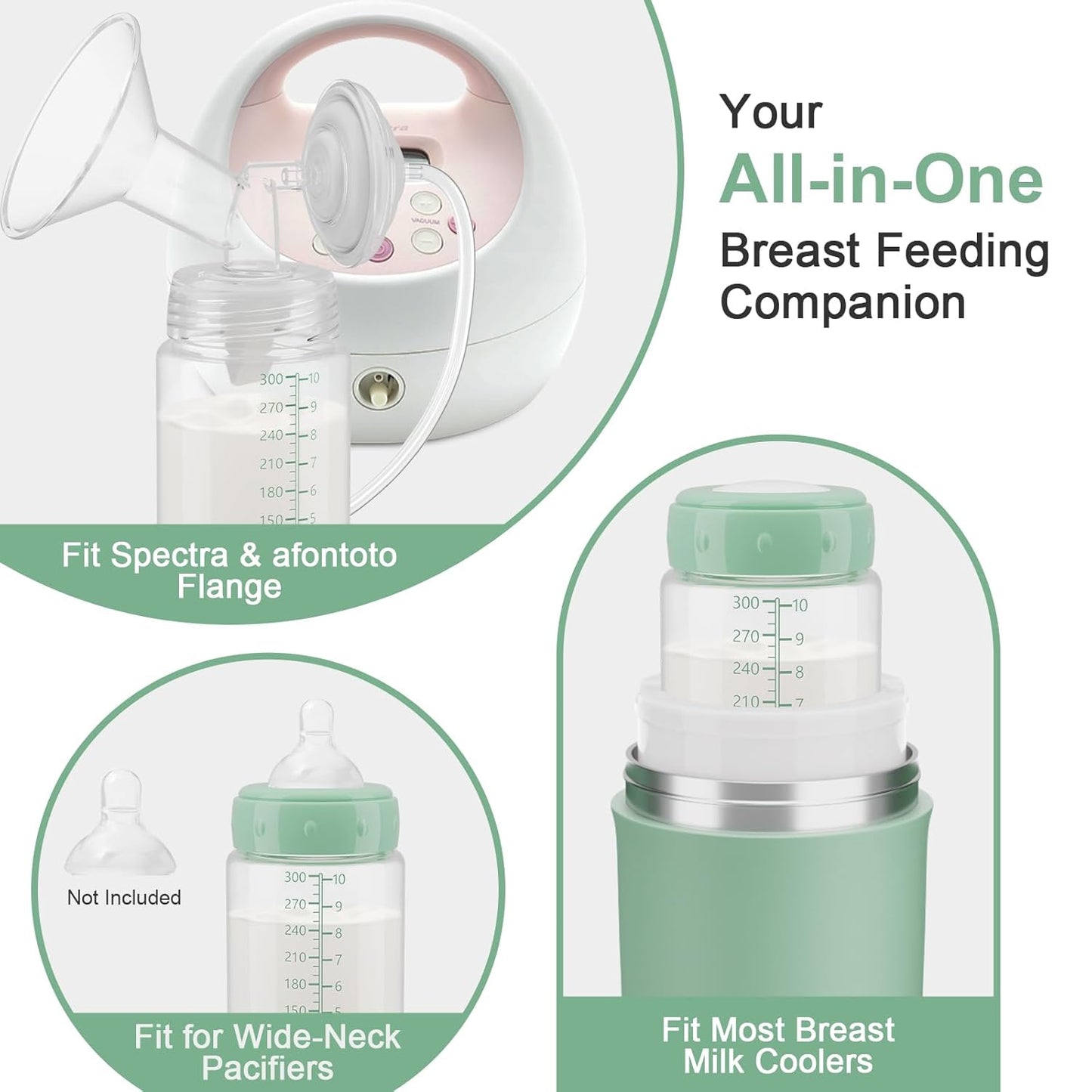 6PCS Breastmilk Storage Bottle for Momcozy Breast Milk Cooler, Wide-Neck Baby Bottles for Pumping Fit Spectra Flange, Spectra Collection Bottles for Fridge, Breastfeeding Essential, 10 oz
