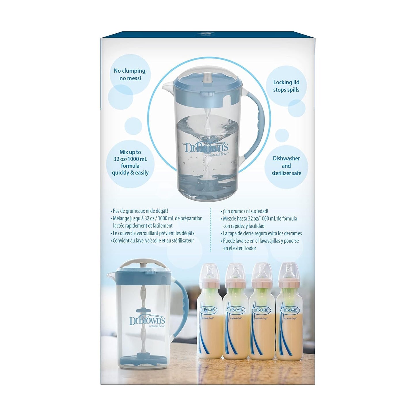 Dr. Brown's Insta-Prep Warm Water Dispenser with Baby Formula Mixing Pitcher, 36oz Blue