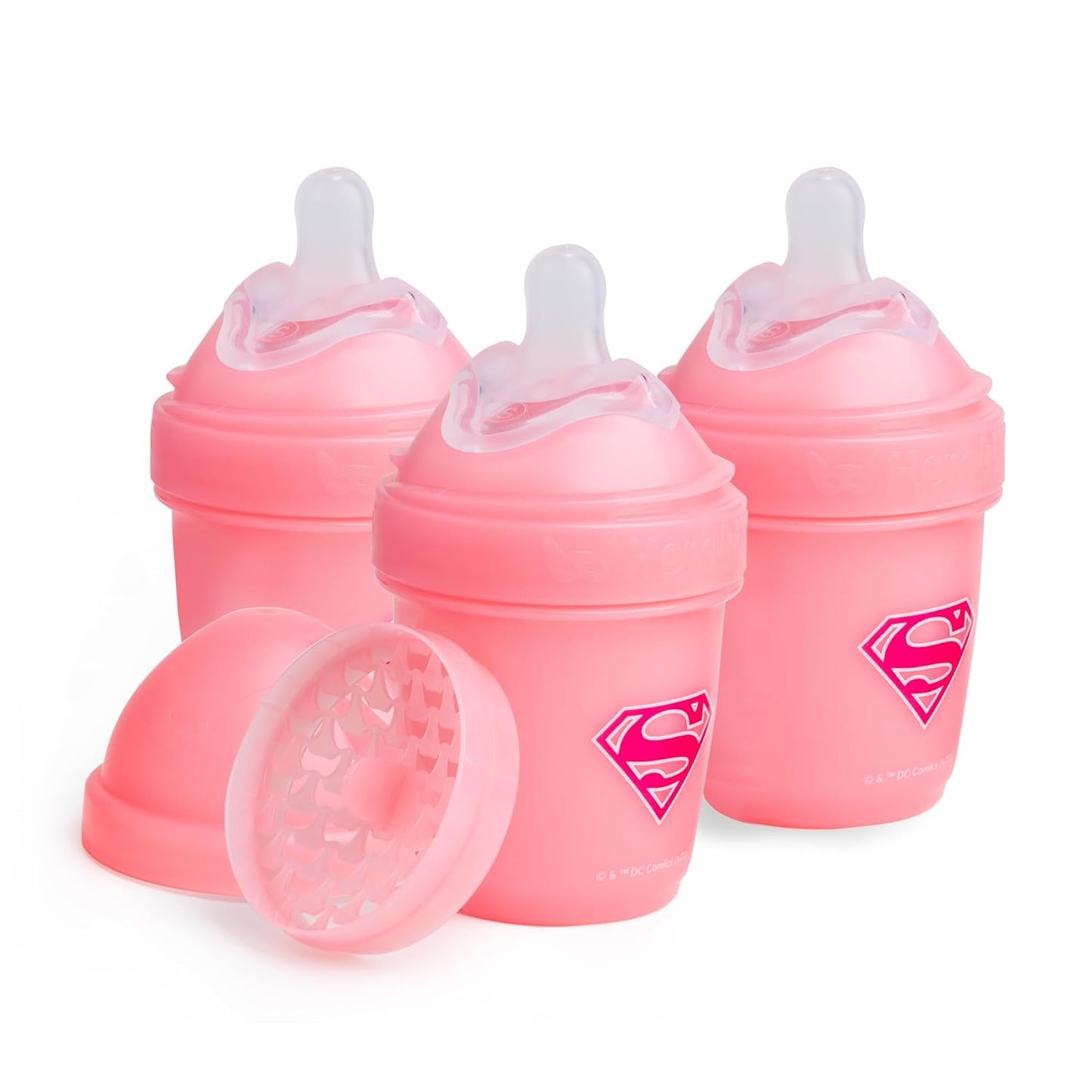 Herobility Anti-Colic Baby Bottles 5 oz / 140 ml – Pack of 3 Newborn Baby Bottles, Slow Flow Plastic Bottles, Breast-Shaped Teat for Breastfed Babies, Small Baby Bottles, Swedish Design, Batman