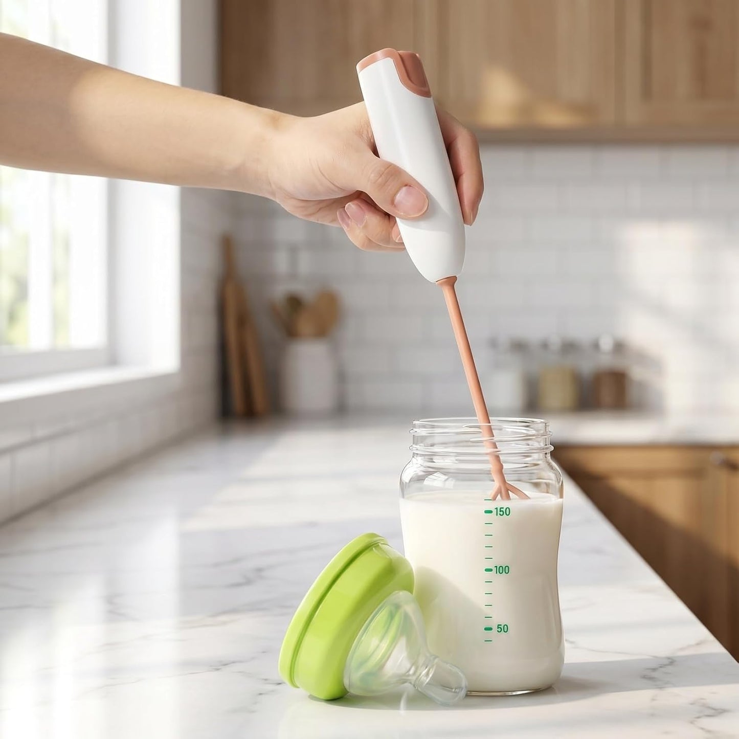 Wakauto Handheld Electric Mixer for Milk Powder and Drinks,Small Portable Stirrer for Bottles and Cups Easy Clean Compact Mixer with 2 Wands Battery Not Included