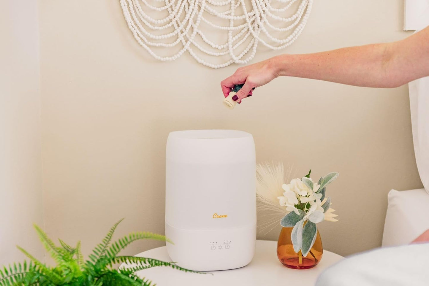 Crane Top Fill Mini Humidifier for Bedroom and Nursery 3-In-1 Essential Oil Diffuser Sleep Light 0.5 Gallon Baby Humidifier