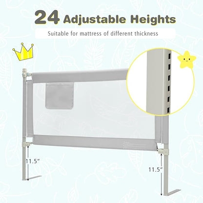 BABY JOY Bed Rail for Toddlers, 57’’ Extra Long, Height Adjustable, Foldable Baby Bed Rail Guard w/Storage Pocket & Double Safety Child Lock for Kids Twin Full Size Queen King Mattress (Gray, 57'')