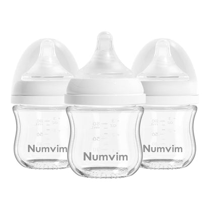 Natural Glass Baby Bottles Gentle & Slow Flow, Newborn Breastfeeding Bottle with Anti Colic Nipple for 0 Months Babies, 3 Packs (White (5 Ounce), 1 Count (Pack of 3))