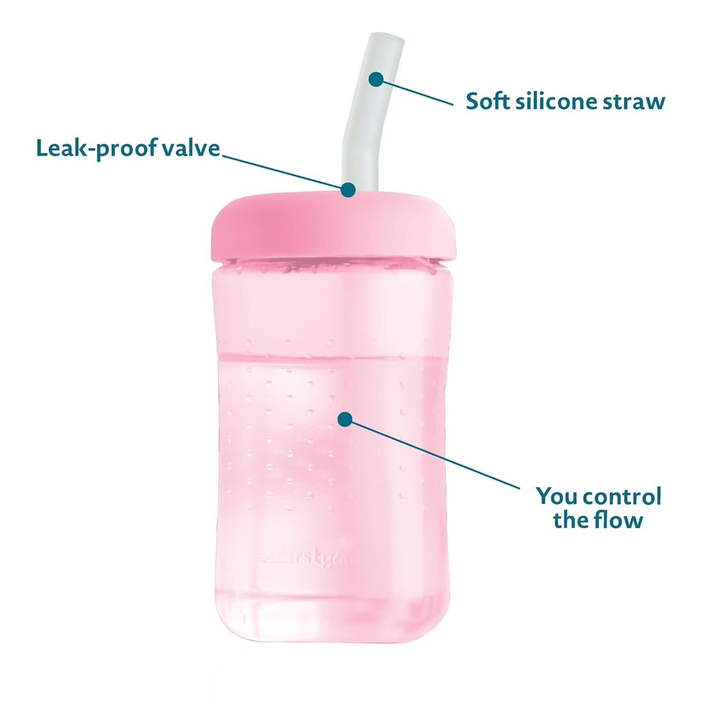 The First Years Squeeze & Sip Toddler Straw Cups - Squeezable Transition Sippy Cup with Silicone Straw - Toddler Feeding Supplies - 7 Oz - 3 Count - Ages 6 Months and Up