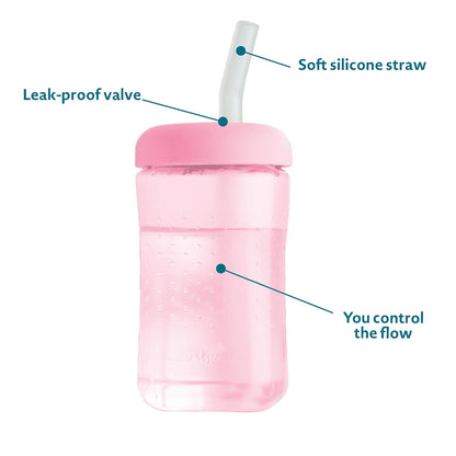 The First Years Squeeze & Sip Toddler Straw Cups - Squeezable Transition Sippy Cup with Silicone Straw - Toddler Feeding Supplies - 7 Oz - 3 Count - Ages 6 Months and Up