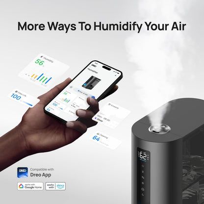 DREO 6L Humidifiers for Bedroom, Smart Warm & Cool Mist for Large Room, 60Hr Quiet Runtime for Baby, Plant, Humidity Sensor, Indicator Light, 12H Timer, Google/Alexa, HM713S