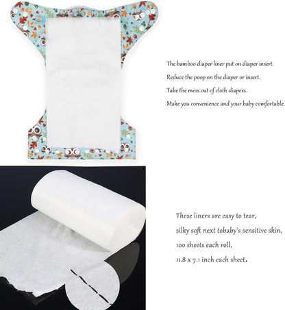 ALVABABY Diaper Liner for Baby Cloth Diapers Natural Soft Disposable Diaper Liners 11.8x7.1 Inch Fragrance Free Chlorine Free 400 Sheets