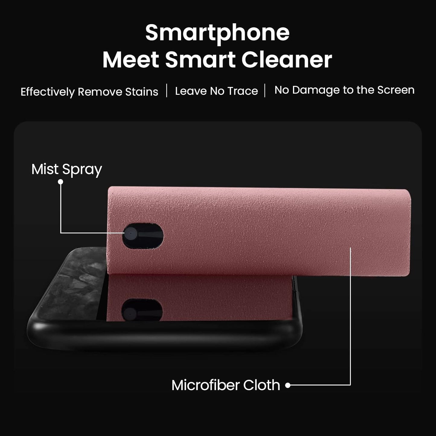 YTT Touchscreen Mist Cleaner, Screen Cleaner, for All Phones, Laptop and Tablet Screens,Two in One Spray and Microfiber Cloth Pink and Light Gray 2Pack