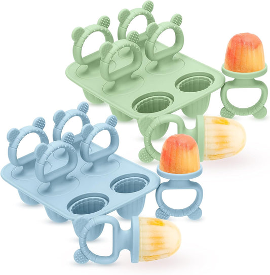 2-in-1 BPA-Free Ice Pop Molds & Silicone Baby Teethers for Teething Relief | Easy Fill Feeder for Breastmilk, Puree & Baby Food | Soothing, Fun & Safe Chewable Teething Toys for Infant & Toddler