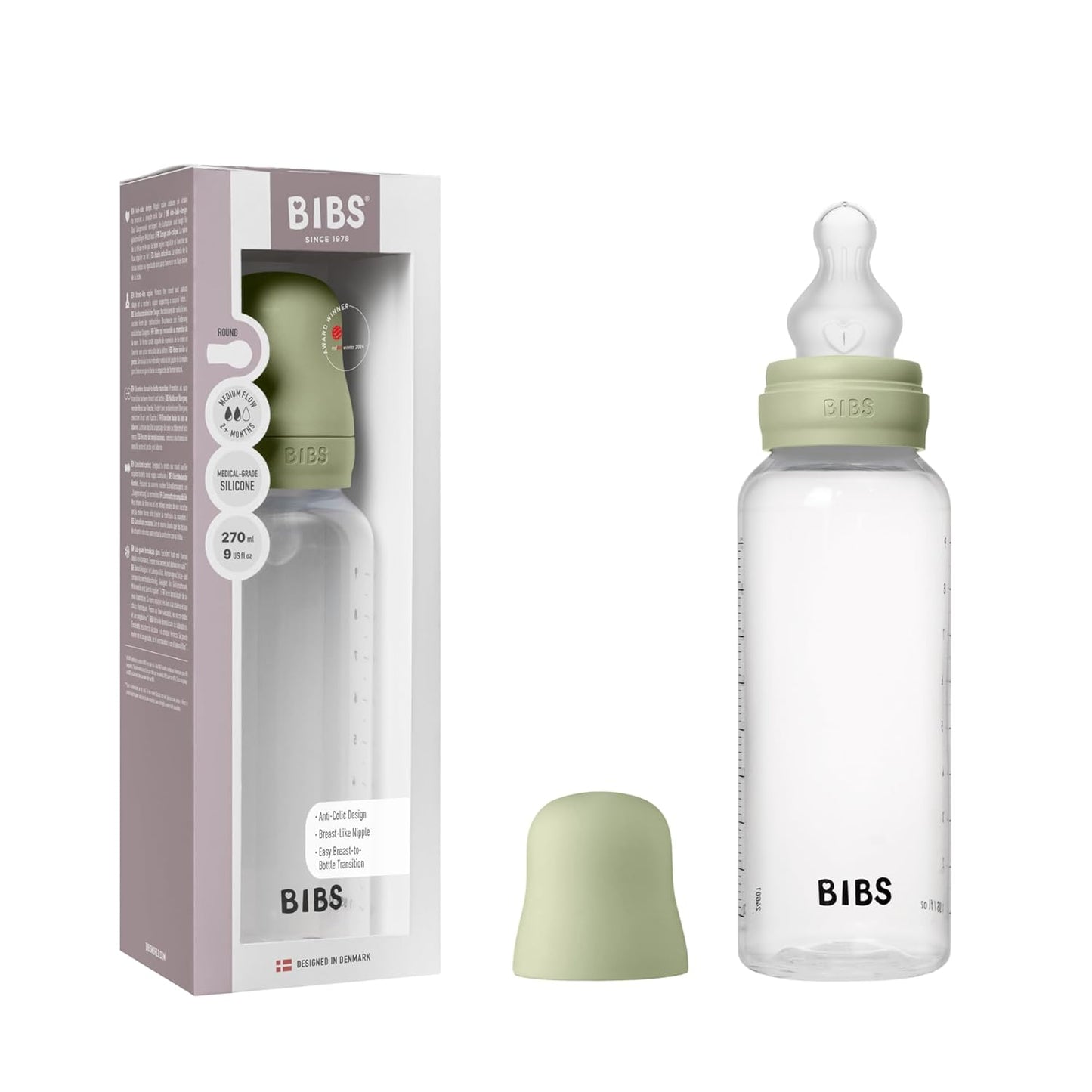 BIBS Baby Bottle 5 oz / 150 ml Silicone Nipple 2 Pack - Anti-Colic, BPA-Free, Round Nipple, Slow Flow, Lightweight & Easy to Clean, Suitable for Newborns 0+ Years - Ivory
