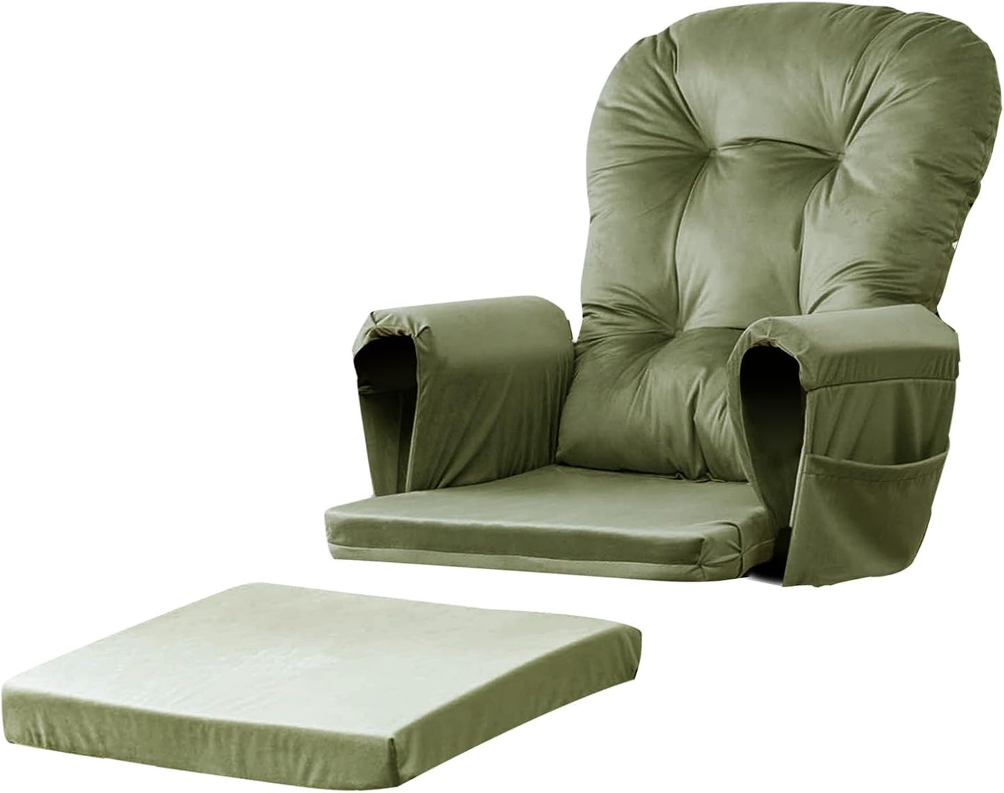 Lucky Monet 5Pcs Glider Rocker Replacement Cushions - Velvet Glider Cushions Replacement Set with Side Storage Pockets, Thick Glider Chair Cushions Washable & Non Slip, Cushion ONLY - Beige