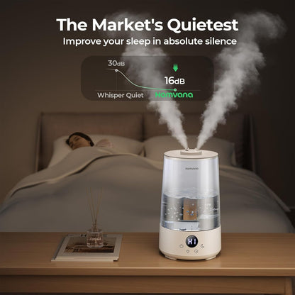 Homvana Humidifiers for Bedroom Home, 3.6 L Cool Mist Top-Fill 34H Super Long Time, Quiet 23dB, Baby Humidifier, Oil Diffuser for Large Room, House, Plant, Nursery, Office, BPA FREE, Ultrasonic (Grey)