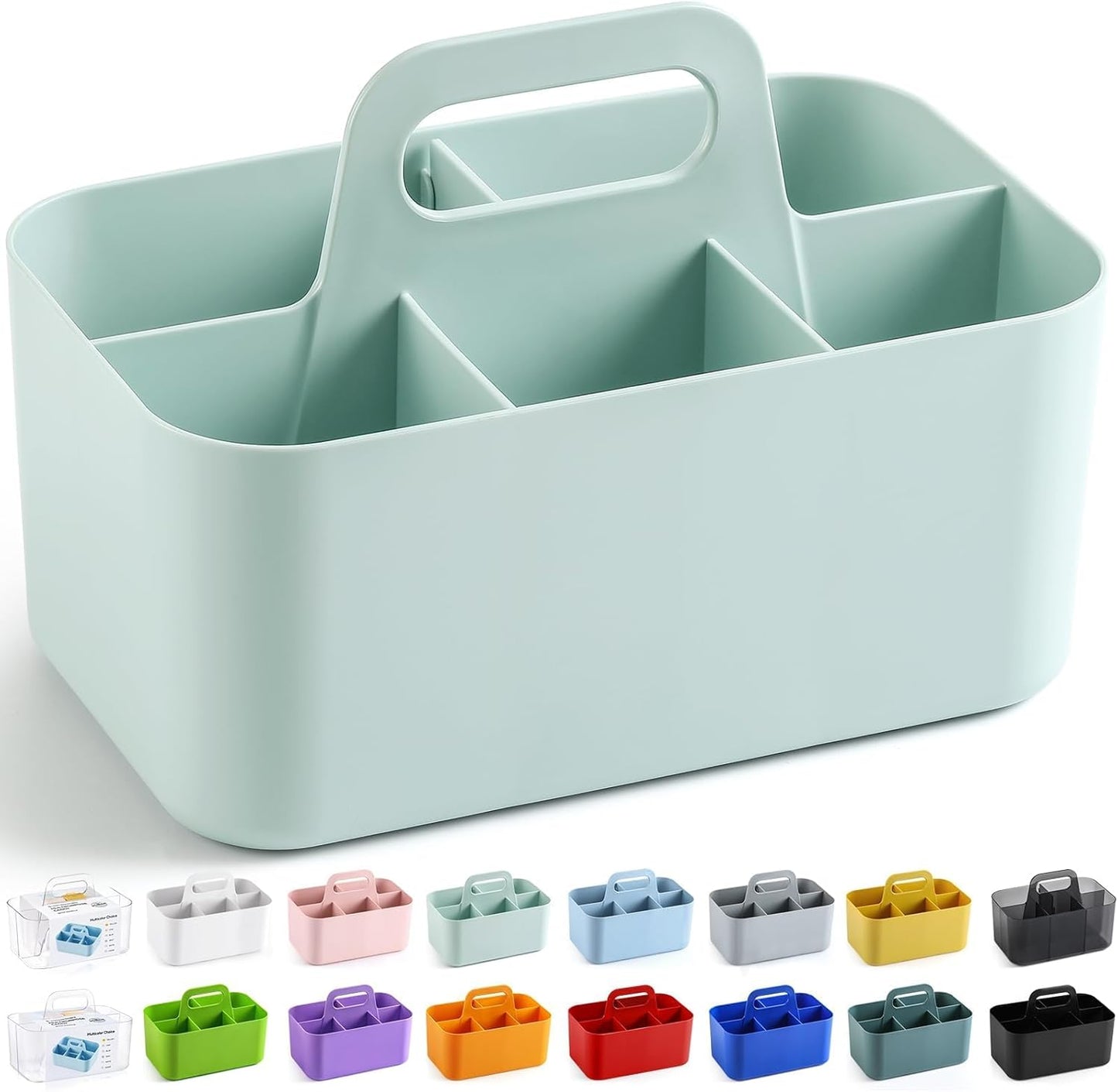 Multiuse Caddy Organizer with Handle, Portable Divided Plastic Tote Bin - Art Craft, Stationary Pen Marker Crayons, Makeup Hair Supplies Storage - Bathroom, Classroom, Dorm, Office, Desk Holder - Pink