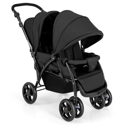 HONEY JOY Double Stroller, Foldable Lightweight Infant Twin with Tandem Seating, 5-Point Harness, Recline Seat, Storage Basket, Compact Baby Double Stroller Newborn and Toddler (Black)