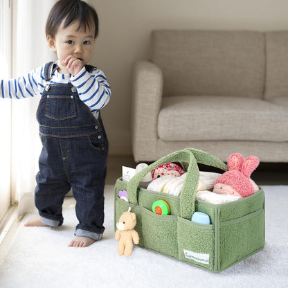 Buzz&Bloom Baby Teddy Diaper Caddy Organizer, Stylish Storage Basket for Newborn Essentials and Diaper Station, Gift for Baby Shower and Registry Must-Have (Beige)