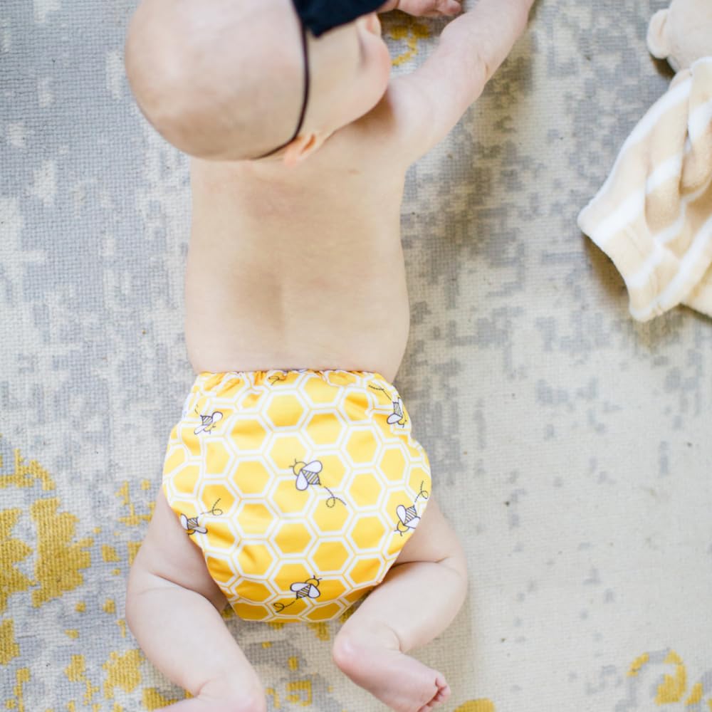Nora's Nursery Cloth Pocket Diapers 4 Pack with 4 Inserts - Waterproof Cover, Washable, Reusable & One Size Adjustable Pocket Diapers for Newborns and Toddlers - Mama Bear