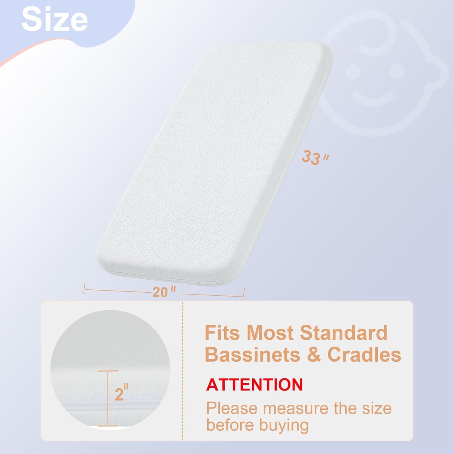 NeoBorn Baby Bassinet Mattress Pad, 30" x 18" Dual Sided Comfort Gel Memory Foam Mattress with Removable Soft Tencel Cover Fit for Halo Bassinest Swivel/Flex/Glide/Premiere/Luxe Series Sleeper