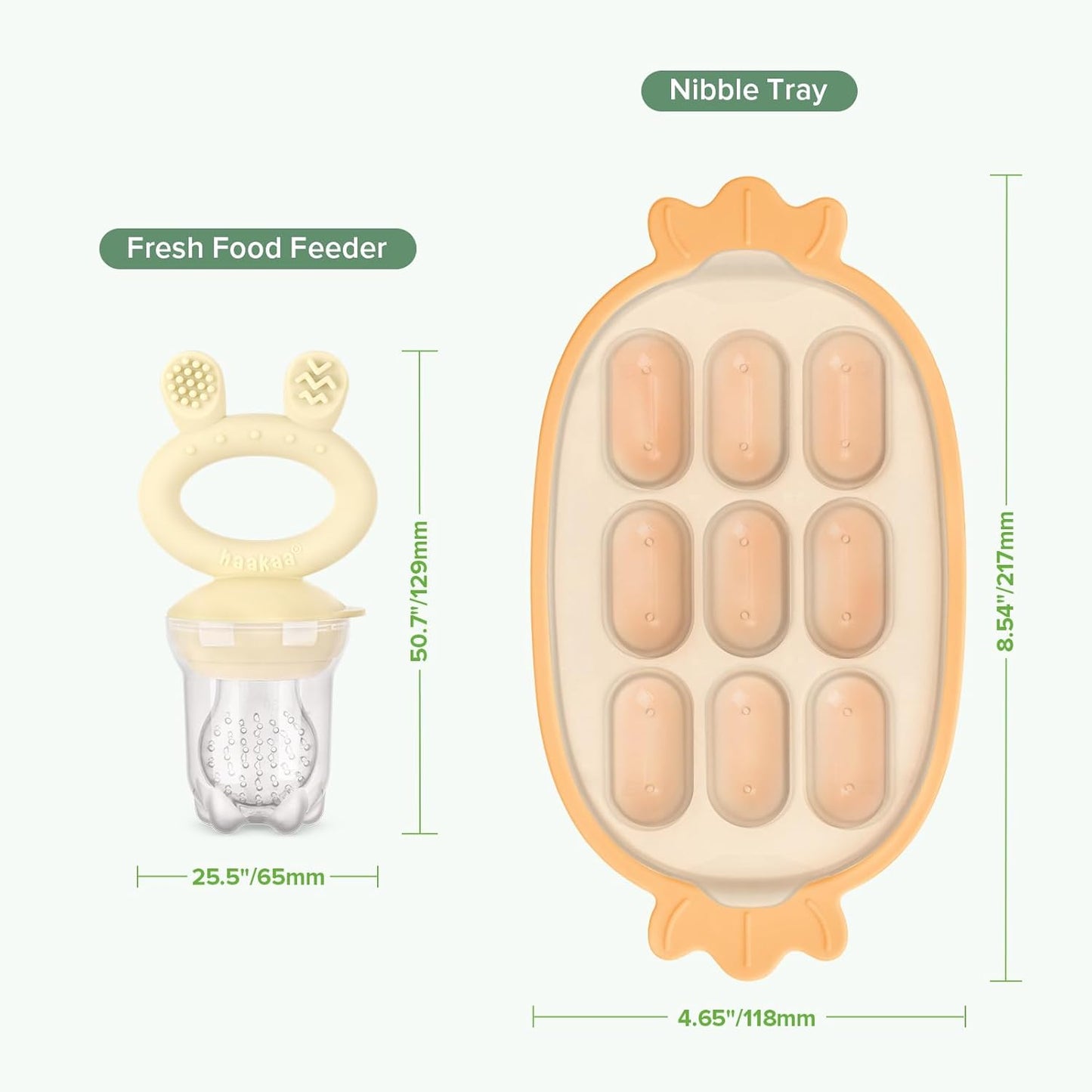 Haakaa Baby Fruit Food Feeder & Silicone Freezer Nibble Tray Combo - Breastmilk Popsicle Mold for Baby Cooling Relief, BPA Free Baby Mesh Food Feeder for Infant Self Feeding
