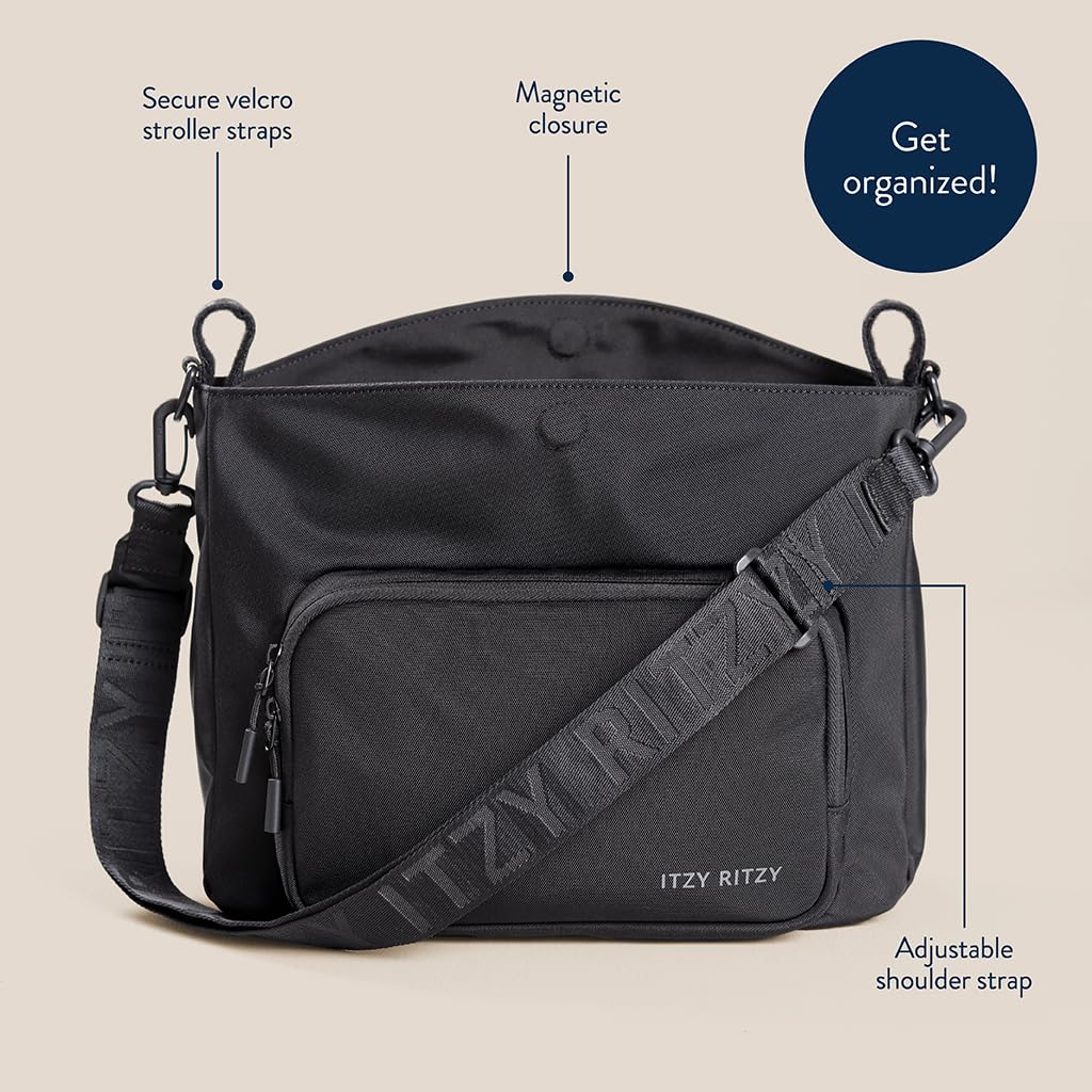 Itzy Ritzy Belong Cargo Caddy for Strollers & Wagons – Convertible Stroller Organizer and Crossbody Bag With Adjustable & Removable Strap, Bottle Holders, Smart Storage Pockets & Secure Straps (Mocha)