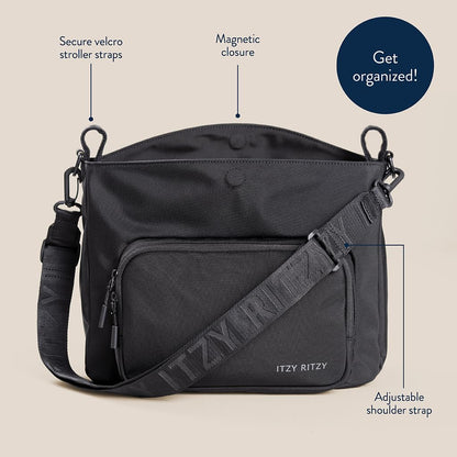 Itzy Ritzy Belong Cargo Caddy for Strollers & Wagons – Convertible Stroller Organizer and Crossbody Bag With Adjustable & Removable Strap, Bottle Holders, Smart Storage Pockets & Secure Straps (Mocha)