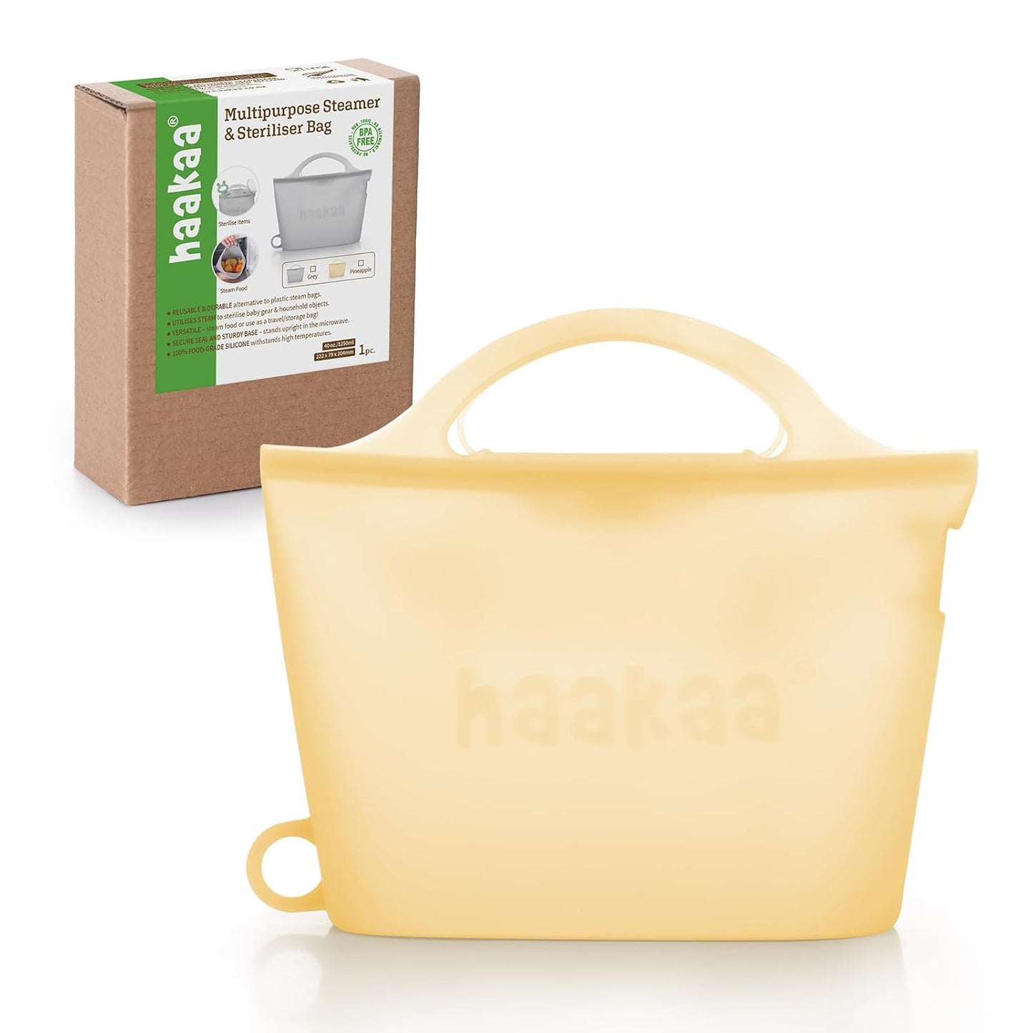 Haakaa On-The-Go Silicone Microwave Steam Sterilizer Bags for Travel, 40oz/1250ml Reusable Silicone Steaming Bags for Baby Bottles, Breast Pump, Accessories, Pacifiers, Teethers,Grey/1PC