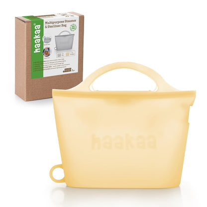 Haakaa On-The-Go Silicone Microwave Steam Sterilizer Bags for Travel, 40oz/1250ml Reusable Silicone Steaming Bags for Baby Bottles, Breast Pump, Accessories, Pacifiers, Teethers,Grey/1PC