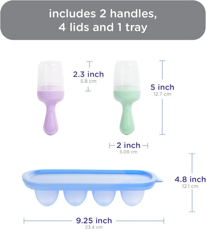 Ubbi Baby Food Feeder & Freezer Tray Set, Infant Teething Relief, BPA-Free, Safely Introduce Solids and Self Feeding, Freezable Popsicle Molds, Dishwasher Safe, Smoothie Purple & Zest Green