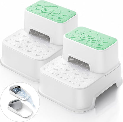 2-Step Toddler Step Stool, Non Slip Kids Step Stool for Bathroom Sink & Toilet Potty Training, Sturdy Stable Base, 10”Height Supports 220 lbs (2Packs White)