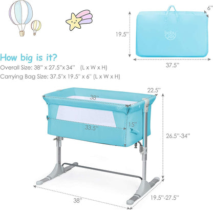 BABY JOY Baby Bedside Crib, Portable Travel Sleeper Bed Side Bassinet w/Carrying Bag, Newborn Bassinet to Infant, Kids Crib with Detachable Mattress, Height Adjustable Design, Breathable Mesh, Grey