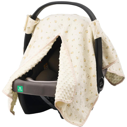 2-in-1 Baby Car Seat Cover & Canopy | Mom Nursing Cover, Easy Install Shield | Multi-Purpose for Winter Warmth & Summer Shade (Brown)