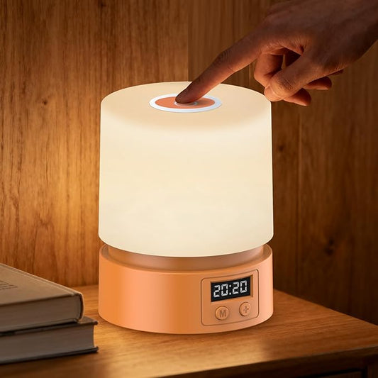 Nursery Night Light with Clock for Kids, Touch Lamp Bedside Desk Lamp, Portable Breastfeeding Night Lamp for Baby, 3 Color Stepless Dimming Up for Restaurant,Bedroom,Rechargeable (Orange)