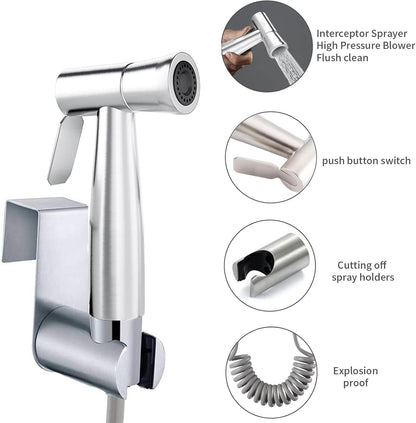Bidet Stainless Steel Hand Shower, Muslim Stainless Steel Shower, Baby Cloth Diaper Spray Set with Spring Hose, wall Mount
