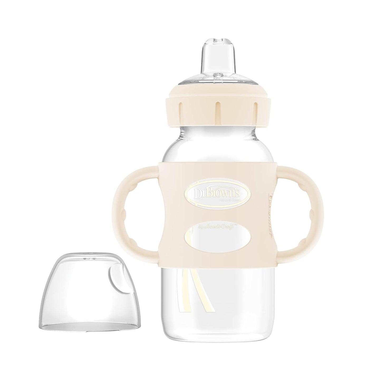 Dr. Brown's Milestones Wide-Neck Sippy Spout Bottle with 100% Silicone Handles, Easy-Grip Handles with Soft Sippy Spout, 9oz/270mL, Green & Gray, 2-Pack, 6m+