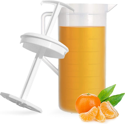JBK Pottery 2-Quart White Mixing Pitcher with Plunger – BPA-Free Plastic Mixing Jug for Juice, Milk, Tea, Shakes, and More – Dishwasher-Safe, Spill-Proof Lid, Smart Stirring Design