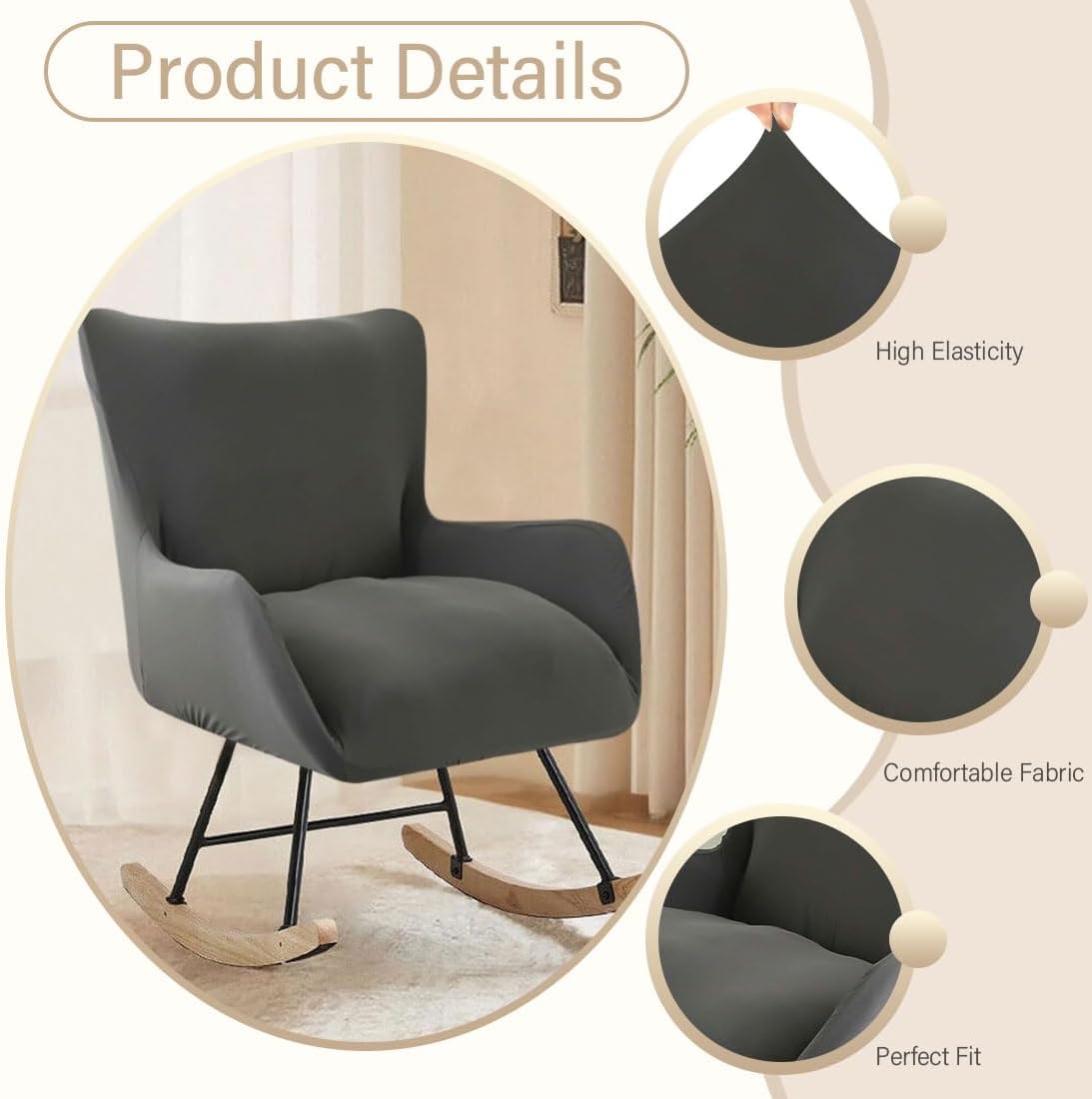 Nursery Rocking Chair Cover Stretchable Glider Chairs Cover Slipcovers Printed Rocking Accent Armchair Slipcover for Living Room Bedroom Offices, 03