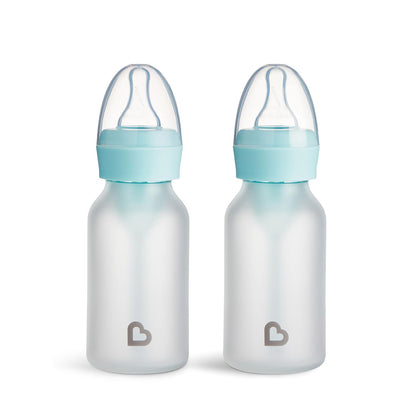 Munchkin Bond Silicone Coated Glass Baby Bottles - Anti-Colic Feeding System with Natural Feel Nipples, 4 Ounce, 2 Pack, White