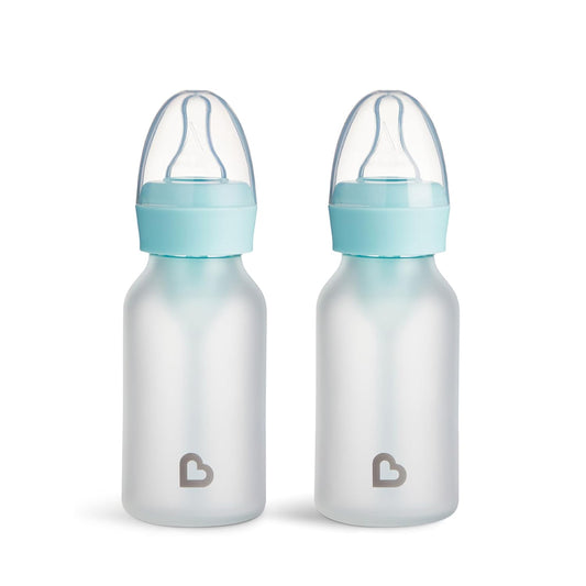 Munchkin Bond Silicone Coated Glass Baby Bottles - Anti-Colic Feeding System with Natural Feel Nipples, 4 Ounce, 2 Pack, White