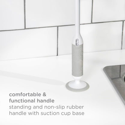 Ubbi Deluxe Baby Bottle Cleaning Set Includes a Nipple Brush with Suction Cup, Oat