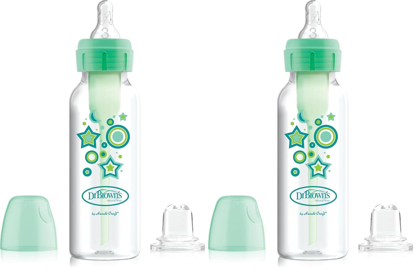Dr. Brown's Anti-Colic Options+ Narrow Sippy Bottle Starter Kit, 8oz/250mL, with Level 3 Medium-Fast Flow Nipple and Soft 100% Silicone Sippy Spout, Blue, BPA Free, 6m+