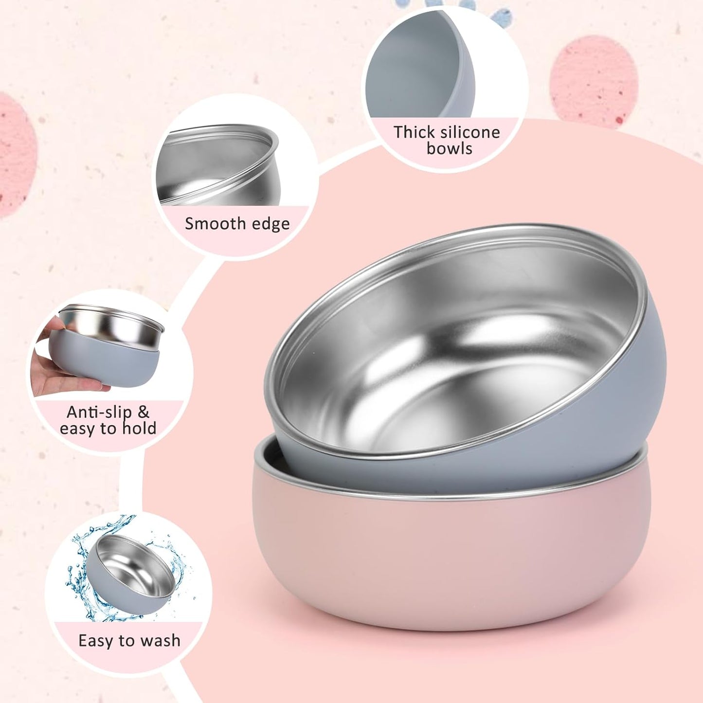 ShineMe Stainless Steel Bowls, 6 pack Snack Containers with Removable Colorful Silicone Sleeves, Unbreakable Kids Bowls for Icecream, Soup, Cereal, Yogurt...