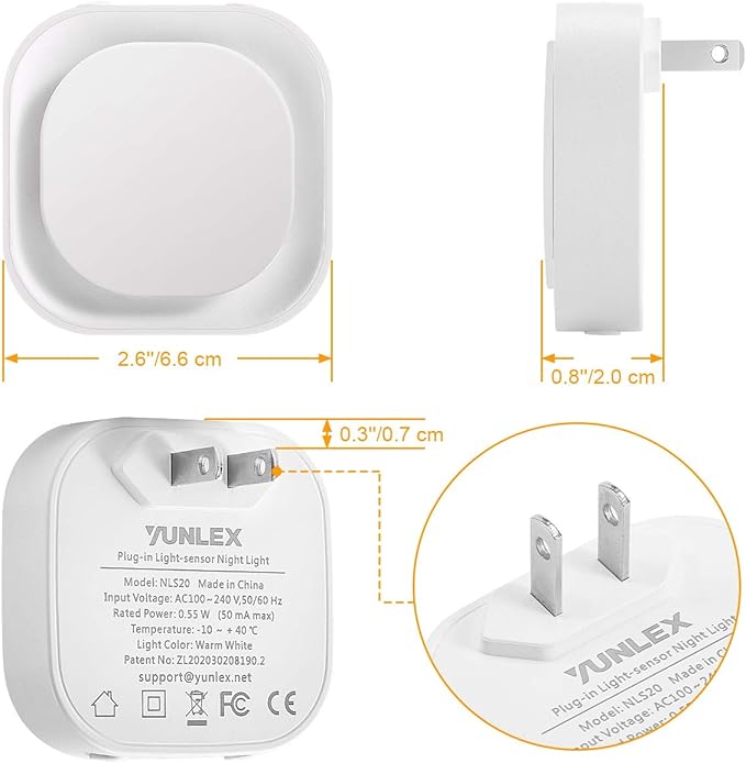 YUNLEX 2 Pack Plug in Amber Night Light, Auto Dusk to Dawn, Soft Glow, Dimmable, Diffused Light, LED Lights for Bedroom, Kids, Bathroom, Sleep, Baby Nursery, Toddler, Hallway, Kitchen, Home Decor