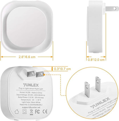 YUNLEX 2 Pack Plug in Amber Night Light, Auto Dusk to Dawn, Soft Glow, Dimmable, Diffused Light, LED Lights for Bedroom, Kids, Bathroom, Sleep, Baby Nursery, Toddler, Hallway, Kitchen, Home Decor