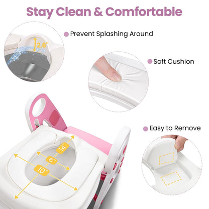 Potty Training Seat, Primlect Upgrade Ultra-Stable Toddler Toilet Seat for Kids Boys Girls, 2 in 1 Potty Training Toilet with Step Stool, Adjustable Seat and Ladder, Non-Slip Pad, Splash Guard (Grey)